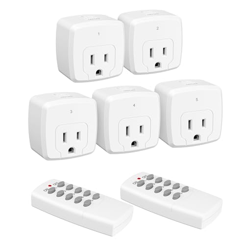 HBN Remote Control Outlet with 100FT RF Signal, Wireless On Off Switch Plug for Household Appliances, Battery Included, 15A/1875W(5 Outlets + 2 Remotes) - size: 2 Remotes + 5 Outlets