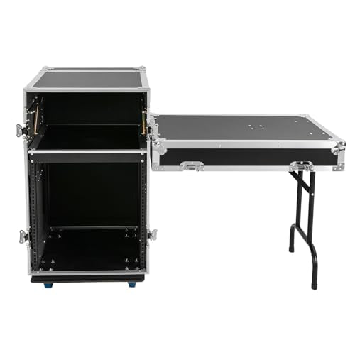12U Mobile PA DJ Rack Road Case, Network & Stereo Rack with DJ Mixer Tops, Heavy-Duty 2-Tier Studio Equipment Cabinet with 4 Wheels, Amplifier Mixer Storage Stand for Live Sound, KTV, Home Theater - size: 12U / Side Table