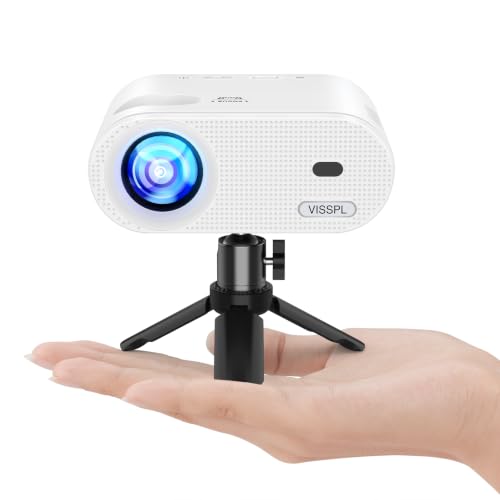 Mini Projector, VISSPL Full HD 1080P Video Projector, Portable Outdoor Projector with Tripod, Kids Gift, Home Theater Movie Phone Projector Compatible with Android/iOS/Windows - color: Soft white
