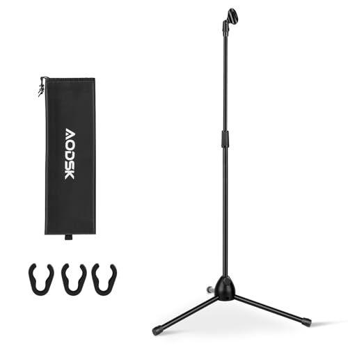 AODSK Adjustable Microphone Stand,Heavy Tripod Base,22-68",Universal Holder | Height Adjust 22"-68",Heavy Base Stops Tipping,Universal Clip Fits Dynamic/Condenser Mics,Great for Recording and Stage - style: Standard Edition