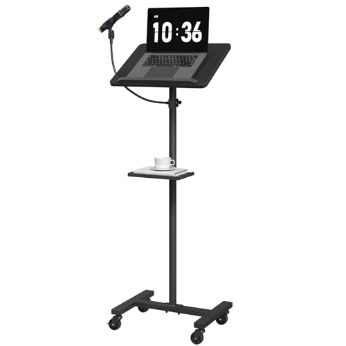 MAHANCRIS Podium Stand with Microphone Stand, Standing Desk and Laptop Desk with Storage Tray, 28.9-42.7 Inch Adjustable Height Portable Lectern for Classroom, Conference Room, Black LPBK4001 - color: Black