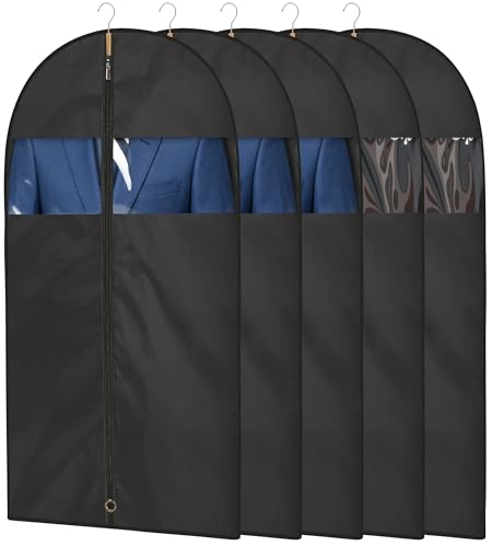 43" Suit Bags for Closet Storage and Travel, Garment Bags for Hanging Clothes, Suit Garment Bag for Men, Black Suit Cover Bags with Clear Window for Coats, Jackets, Shirts（5 Packs） - size: 43''- 5 Pack