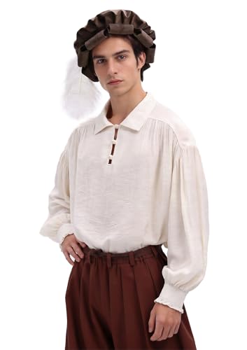 Renaissance Roll Hem Beret for Men Medieval Tudor Slit Hat with Feather Fantasy Costume Accessories - color: Brown