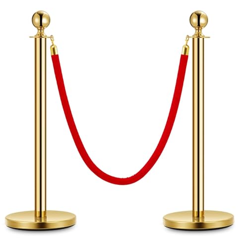 Garvee 2 Gold Stanchions and 1 Red-Velvet Rope, Stainless Steel Stanchion Post, 37.5 Ft High Crowd Control Barriers Stanchions, Red Carpet Runner Poles Set, for Party, Prom, Business, Wedding | Post, 37.5 Ft High Crowd Control Barriers Stanchions, Red Car