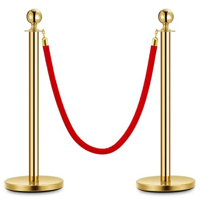 Garvee 2 Gold Stanchions and 1 Red-Velvet Rope, Stainless Steel Stanchion Post, 37.5 Ft High Crowd Control Barriers Stanchions, Red Carpet Runner Poles Set, for Party, Prom, Business, Wedding | Post, 37.5 Ft High Crowd Control Barriers Stanchions, Red Car