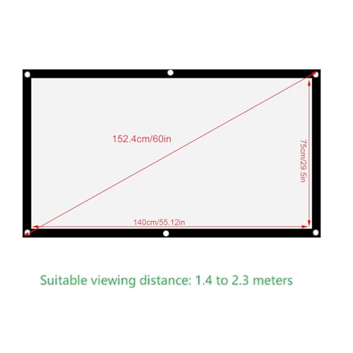 Projection Screens 40 in to 100in, Movie Projector Screen 16:9 4K HD Rear Front Movie Screen, Wrinkle Design, Widescreen for Movie Home Theater Cinema Office Video Game (60 - size: 60 Inches