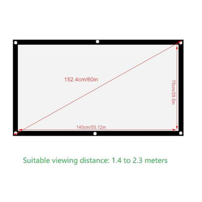 Projection Screens 40 in to 100in, Movie Projector Screen 16:9 4K HD Rear Front Movie Screen, Wrinkle Design, Widescreen for Movie Home Theater Cinema Office Video Game (60 - size: 60 Inches