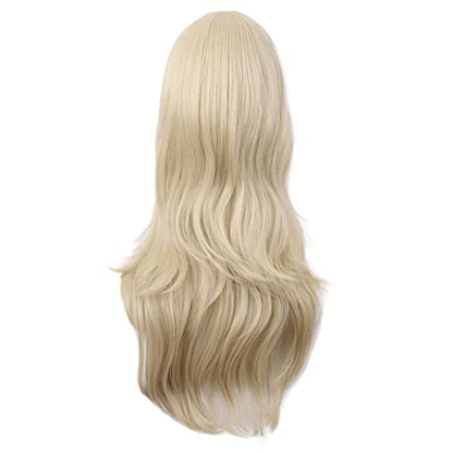 MapofBeauty 28 Inch Long Curly Hair Costume Cosplay Wig, Blonde | 70 cm Wig, Women, Side Bangs, Fashion - color: Blonde
