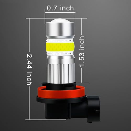 Alla Lighting 2800lm H8 H11 LED Fog Lights Bulbs, 6500K Xenon White H16 Replacement Xtreme Super Bright COB-72 SMD Cars Trucks - color: 6500K Xenon White