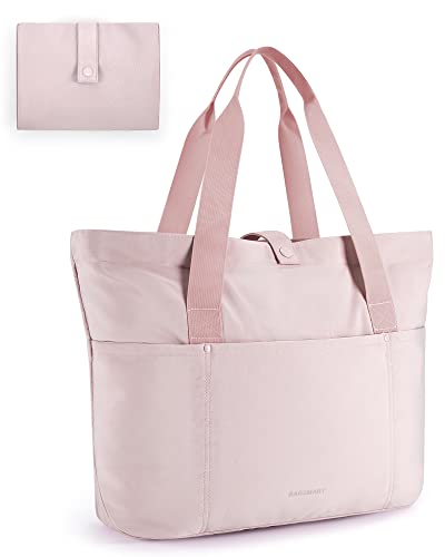 BAGSMART Tote Bag for Women, Foldable Tote Bag With Zipper Travel Shoulder Bag Handbag for Work - color: Baby Pink