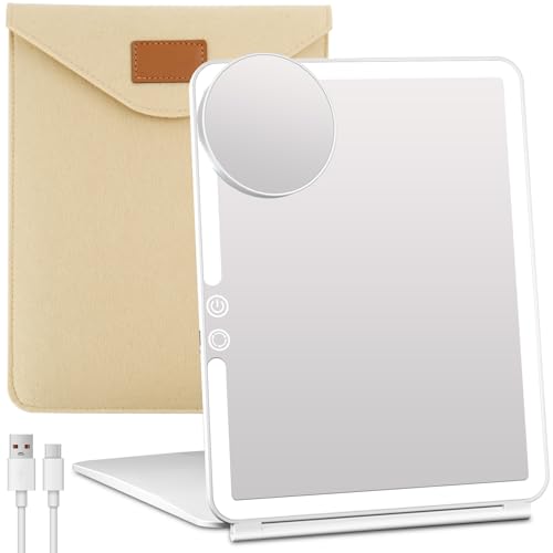 FUNTOUCH 2500mAh Large Rechargeable Travel Makeup Mirror with Light - color: White B