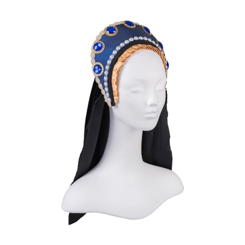 Willyacos Tudor French Hood Anne Boleyn Costume Headpiece Elizabethan Headwear Renaissance Tudor Hat Headdress Headband - color: Blue