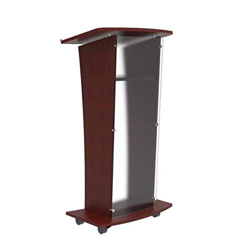FixtureDisplays® Wood Podium with Frost Acrylic Front Panel, 46.5 Tall Pulpit Lectern with Pray Hand Decor, Easy Assembly Required 1803-5-FROST