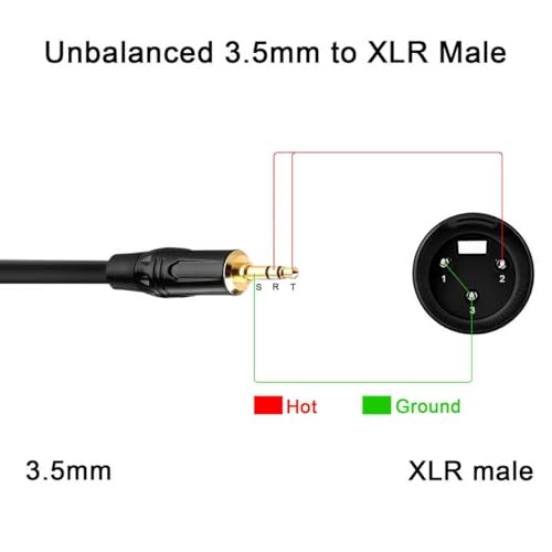 3.5mm to XLR Cable, 3.3FT XLR to 3.5mm Unbalanced 1/8 inch Mini Jack Stereo to XLR Male Cord Adapter Mono Audio Cord for Cell Phone, Laptop, Speaker, Mixer - size: 3.3 FT