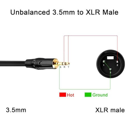 3.5mm to XLR Cable, 3.3FT XLR to 3.5mm Unbalanced 1/8 inch Mini Jack Stereo to XLR Male Cord Adapter Mono Audio Cord for Cell Phone, Laptop, Speaker, Mixer - size: 3.3 FT