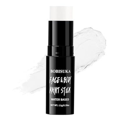 BOBISUKA White Face & Body Paint Stick Washable Water-Based Face Paint Makeup Stick for Halloween Clown, Joker, Zombie, Mime, Skeleton, Skull, Cosplay, SFX, Sports Eye Black & Costume Party - color: White