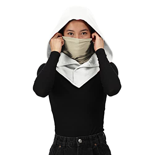Assassin Hood and Mask Cotton Ninja Balaclava Adaptable Hoodie Casual Ren Faire Cosplay LARP Costume Cowl - color: White