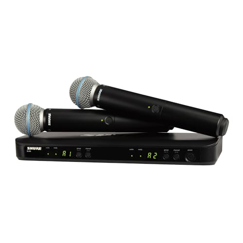 Shure BLX288/B58 Dual-Channel Wireless Audio System J11 Band (596–620 MHz) – BLX88 Receiver, (2) BLX2 Transmitters with Beta 58A Mic, Up to 14 Hr Battery, 300 ft Range - style: J11 Band (596-616 MHz)