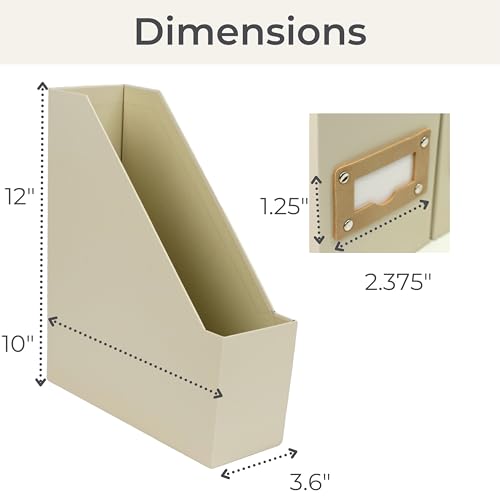 BLU MONACO | Cardboard Magazine File Holder Set of 6 | Vertical Magazine File Holder with Label Slots | Beige Linen Foldable File Organizers for Desk Shelf Office - color: Grey Linen