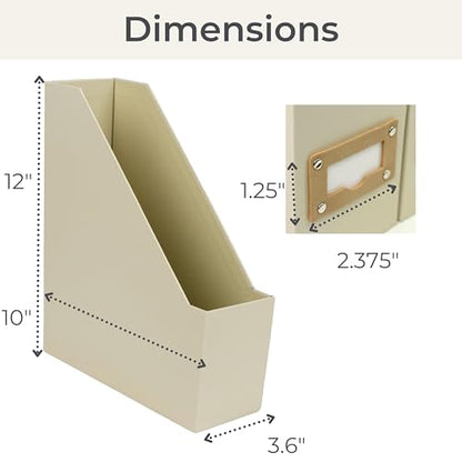BLU MONACO | Cardboard Magazine File Holder Set of 6 | Vertical Magazine File Holder with Label Slots | Beige Linen Foldable File Organizers for Desk Shelf Office - color: Grey Linen