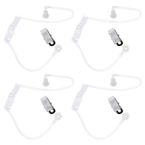 Heliltd 4pcs Spy Earpiece Costume Accessory Clear Fake Ear Piece Prop | Realistic Clear Spy Earpieces with Stretchable Acoustic Tube and Metal Clip for Secret Agent, Bodyguard, Cosplay & Halloween