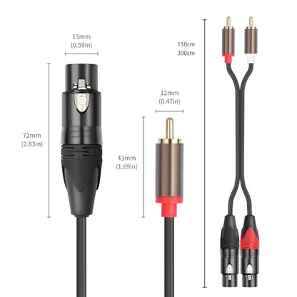 RCA to XLR HiFi Audio Cable 10 Feet, 2 RCA Male to 2 XLR Female, Black with Red/Black Tail, 4N OFC Wire and Gold-Plated Conductors for Amplifier, Mixer, Microphone - size: 10FT, style: 2 RCA Male to 2 XLR Female