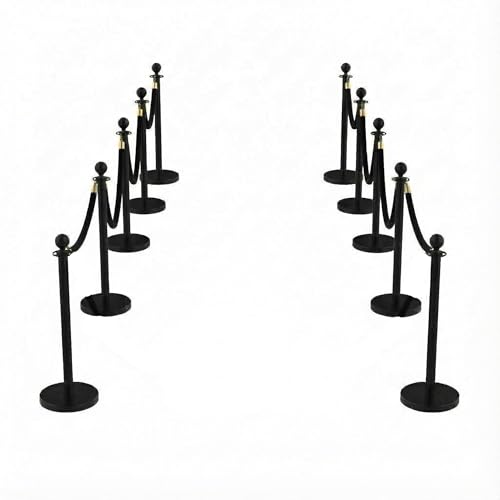 12PCS Black Stanchion Post with 8PCS 5ft Velvet Ropes,Black Stainless Steel Stanchion Posts,Queue Line Crowd Control Barrier for Red Carpet, Wedding, Party and Exhibition - color: Black-12PCS