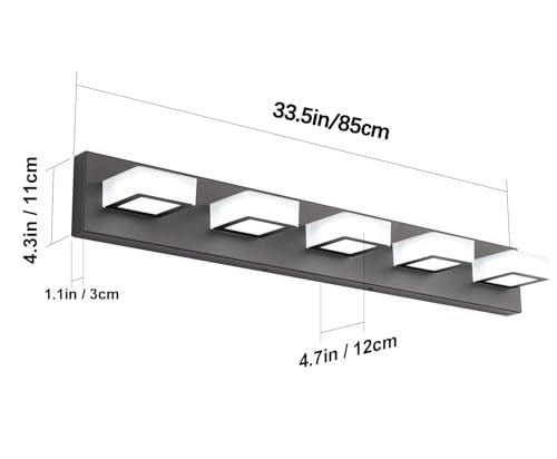 Ralbay LED Modern Black Vanity Lights 5 Lights Acrylic Matte Black Bathroom Vanity Lights Over Mirror - color: Black-White light, size: 34 inch