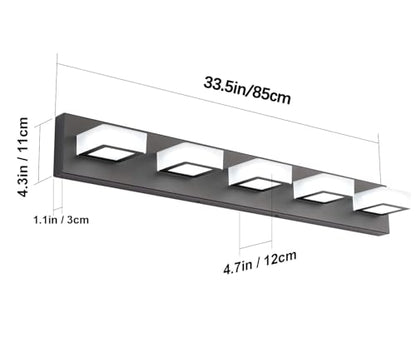 Ralbay LED Modern Black Vanity Lights 5 Lights Acrylic Matte Black Bathroom Vanity Lights Over Mirror - color: Black-White light, size: 34 inch