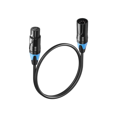 GINTOOYUN DMX Cable 5 Pin Signal XLR Male to Female Wire DMX512 XLR Male to Female Stage Light Signal Cable with Metal Connectors, Connection for Stage & DJ Lighting fixtures(0.5M)