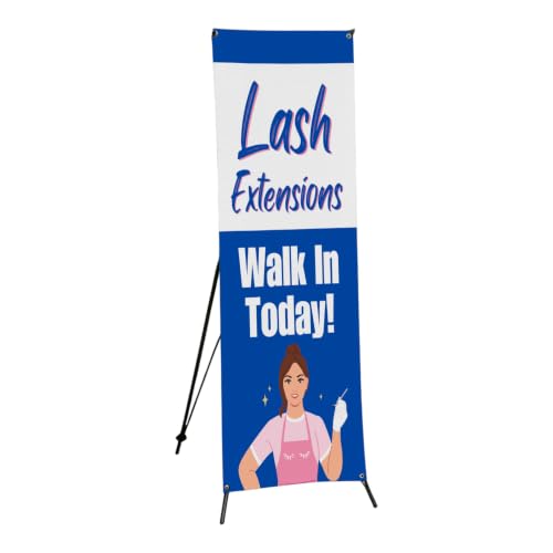 DreamController Lashes & Brows X-Stand Banner by DC | 30"x65" Tripod Display | Lash Extensions Walk In Todaay Vertical Banner for Trade Shows & Events | Made in USA | (Stand Not Included) - color: Lash Extensions Walk In Todaay, size: X Banner - 30x65"