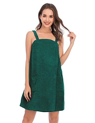Veseacky Women Bath Wrap Towel for Womens Shower with Pocket Adjustable Spa Robe & Facial Headband - color: Army Green, size: XX-Large