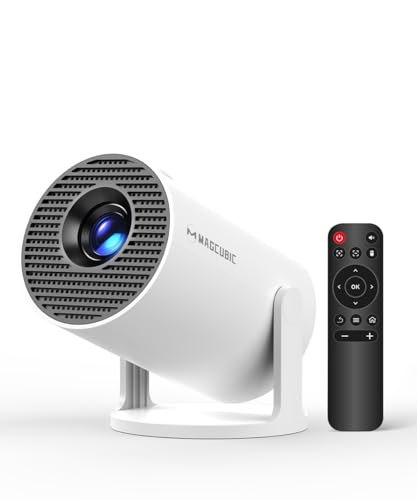 Magcubic HY300PRO Wi-Fi 및 블루투스가 있는 미니 프로젝터, 4K 지원 스마트 휴대용 프로젝터 자동 키스톤, 에어 마우스 리모컨, 음성 제어, 180도 회전, 홈 비디오 프로젝터 안드로이드 11