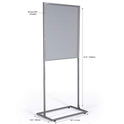 M&T Displays Metal Eco Info Board, Silver 22x28 Inches Slide-In Poster Sign Holder 1 Tier Double Sided Floor Standing Pedestal Advertising Display with Backing and Anti-Glare PET Cover