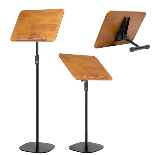 100% Solid Wood 5 in 1 Dual-use Sheet Music Stand & Desktop Book Stand, Height Adjustable from 23.6-59 in, Floor Reading Stand with Page Clip for Cookbooks, Sheet Music, Projector (with a T-Shaped) - size: Solid Wood Music Stand