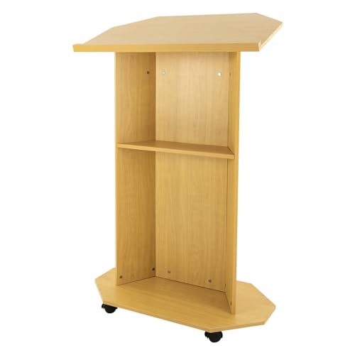 Portable Podium Stand with Wheels, 46 Inches Mobile Pulpit Podium Hostess Stand Lectern Podium Stand with 30 x 17.5 Inch Panel & 4 Universal Wheels in Schools, Classrooms - color: Oak Color(30*17.5*46in)