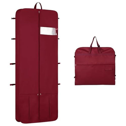 Wedding Dress Garment Bag 72" Dress Bags for Gowns Long with Accessories Pockets Bridal Garment Cover with Adjustable Handles for Wedding Dress, Prom Evening Gown - color: Burgundy