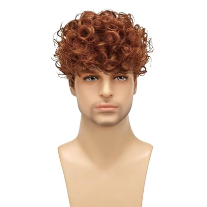 Mens Orange Curly Wigs Short Wig,Synthetic Heat Resistant Costume Wig Mens Daily Cosplay Party Halloween - color: C-Orange