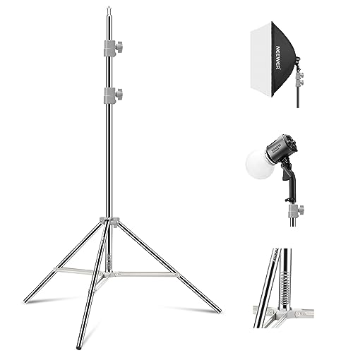 NEEWER Upgraded 75"/190cm Light Stand Stainless Steel Spring Loaded, Foldable Photography Tripod Stand with Stronger Tube Joints for Strobe Softbox LED Ring Light, Max Load 13.5lb/6.5kg, ST-190SS | Foldable, Photography Tripod Stand, Stronger Tube Joints,
