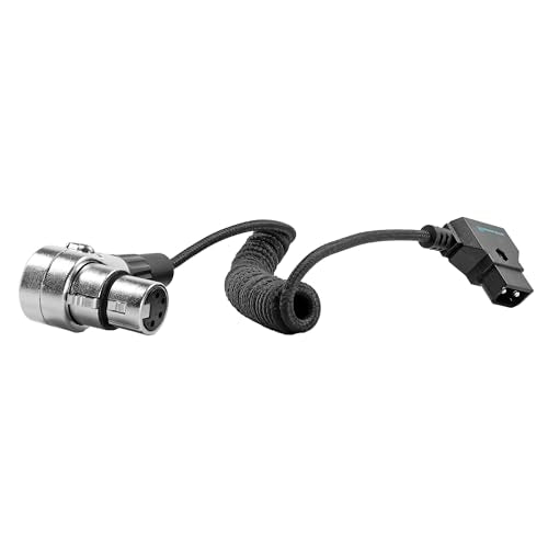 KONDOR BLUE | D-Tap to 4 Pin XLR Female Right Angle Power Coiled Cable | for Blackmagic URSA Mini Pro, Sony Venice F5 F55, Panasonic Varicam, TV Logic Field Monitor, & More | Black
