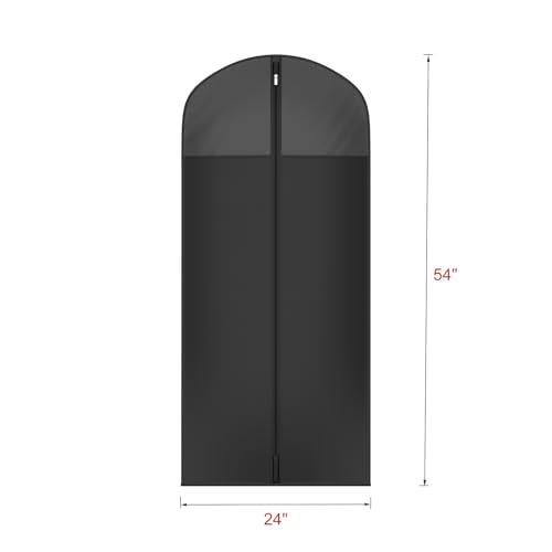 Univivi Garment Bag Suit Bag for Storage and Travel, 54 Inch, Set of 6 | Dress Bags for Gowns Long with Zipper and Clear Window, Oxford Fabrics, Foldable Suit Cover for Long Suits, Coats, Dresses - size: 24"X54"-6pcs - Black