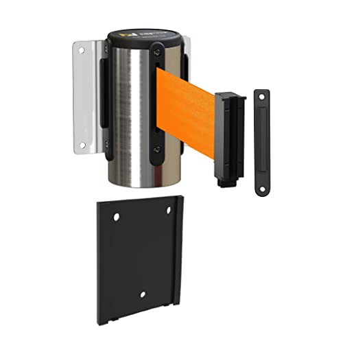 Montour Line WM115 Wall Mounted Retractable Belt Barrier with Standard Belt End, Removable Mount, Polished Stainless Steel Casing (8.5 ft Fluorescent Orange Belt) - color: Fluorescent Orange, size: 8.5 ft