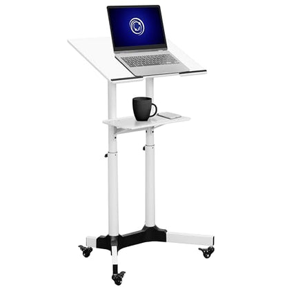 VIVO White Mobile 24 x 16 inch Lectern Podium, CART-V03W | Height Adjustable, Tilting Desktop, Rolling Laptop Cart on Wheels, Steel Design, Holds 44 lbs - color: White