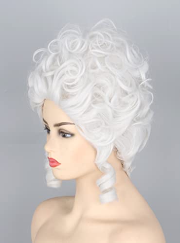 Topcosplay Halloween Costume Party Wigs for Women Girls White Powdered Wig Short Beehive Wigs Renaissance Wig - color: White