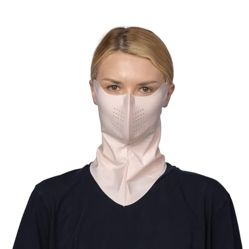 Korean UPF 50+ UV Sun Protection Face Mask – Cooling Breathable Neck Cover for Golf, Fishing, Hiking – Made in Korea - color: Pink, size: Large