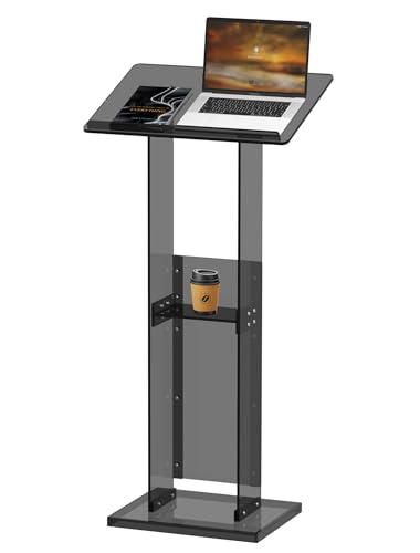 Acrylic Podium Stand with Storage Shelf, 45.5" Modern Black Lectern with Reading Platform for Classroom, Weddings, Conference, Concert, Professional Presentation Podiums - color: Black