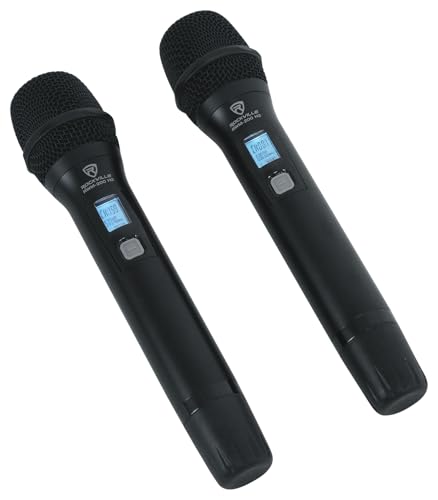 Rockville RPG122K 12" Powered PA Speaker Pair with 2 UHF Wireless Mics | 1000W Peak / 250W RMS, Bluetooth, USB/SD/FM, 2 Speaker Stands, Wired Microphone, RWM-200 H2 200-Channel System, 2-Items