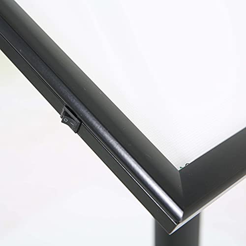 M&T Displays Flexible Sign Holder LED Box Fixed Height, Illuminated Pedestal Poster Stand Menu Post 18x24 Inch Black Aluminum Easy Front Loading Snap Frame Anti Glare PET Cover Steel Black Metal Base - size: 18x24