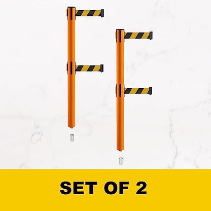 Montour Line MSX630DSK Retractable Dual Belt Barrier Stanchions, 2-Pack | Mini Socket Base, Orange Post, 7.5 Ft Yellow Belt - color: Yellow, size: 7.5 ft