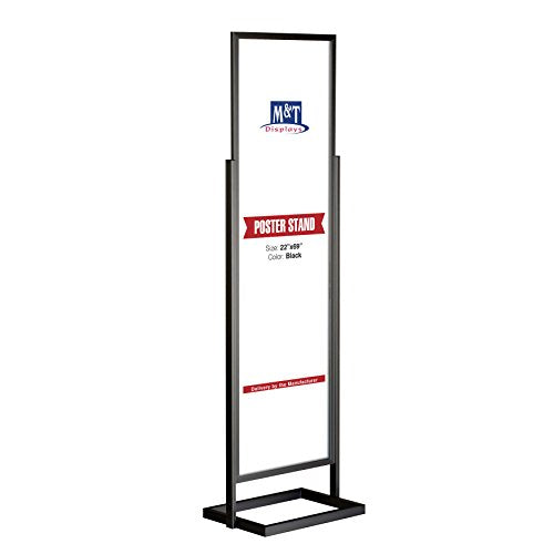 M&T Displays Metal Eco Info Board, Black 22x69 Inches Slide-In Poster Sign Holder 1 Tier Double Sided Floor Standing Pedestal Advertising Display with Backing and Anti-Glare PET Cover - color: Black, size: 22x69